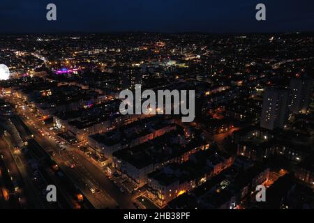 Night time aerial view of Brighton and Hove city Stock Photo