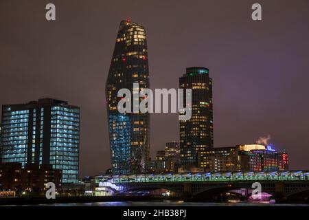 Blackfriars Railway Bridge, One Blackfriars & Southbank Tower in London, England. Stock Photo