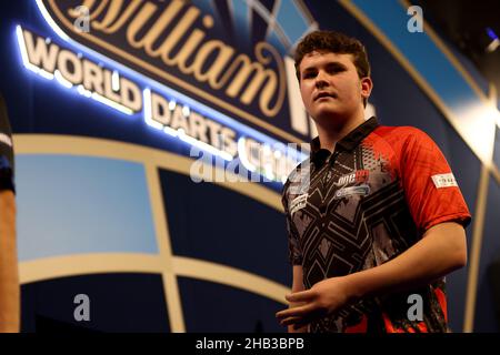 London, UK. 16th Dec, 2021. 16th December 2021; Alexandra Palace, London, England: The William Hill World Darts Tournament; Fabian Schmutzler after the 1st set loss against Ryan Meikle Credit: Action Plus Sports Images/Alamy Live News Stock Photo