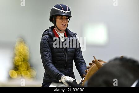 London, UK. 16th Dec, 2021. London International Horse Show. Excel London. Royal Victoria Dock. Charlotte Dujardin (GBR) riding GIO in the warm up arena. Credit: Sport In Pictures/Alamy Live News Stock Photo