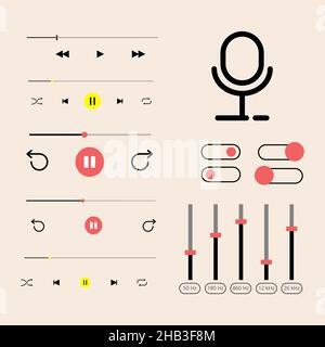 Music podcast player button interface set. Vector control multimedia illustration icon symbol. Stock Vector