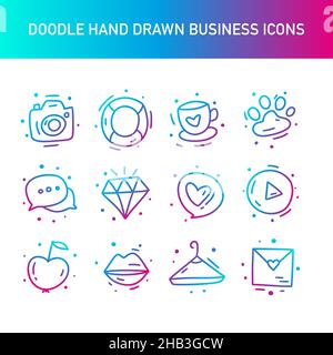 Gradient business doodle icon set. Web vector sign outline symbol Stock Vector