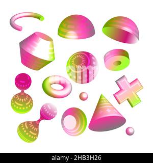Abstract geometric shape, realistic pink gradient modern symbol set. Stock Vector