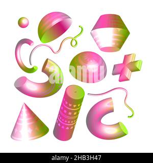 Abstract geometric shape, realistic pink gradient modern symbol set. Stock Vector