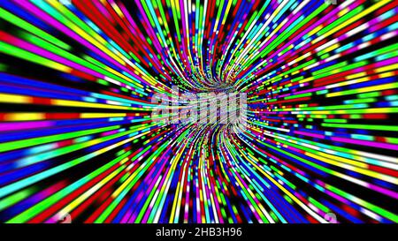 Driving through the Colorful light rays tunnel Stock Photo