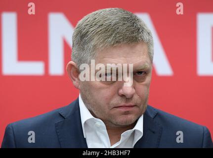 Bratislava, Slovakia. 01st Mar, 2020. FILE PHOTO Former Slovak prime minister Robert Fico during the press conference in Bratislava, Slovakia, March 1, 2020. The Slovak police detained opposition Smer-Social Democracy leader and ex-PM Robert Fico ahead of a mass event he convoked to protest against the cabinet and President Zuzana Caputova on Thursday, December 16, 2021, accused him of instigation and then released him, with Fico dismissing the accusation. Credit: Ondrej Deml/CTK Photo/Alamy Live News Stock Photo