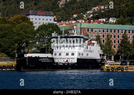 Norwegian Coastal Administration Oil pollution control and buoy-laying vessel OV Hekkingen in the port of Bergen, Norway. Stock Photo