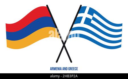 Armenia and Greece Flags Crossed And Waving Flat Style. Official Proportion. Correct Colors. Stock Vector