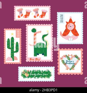 flat christmas stamp collection vector design illustration Stock Vector