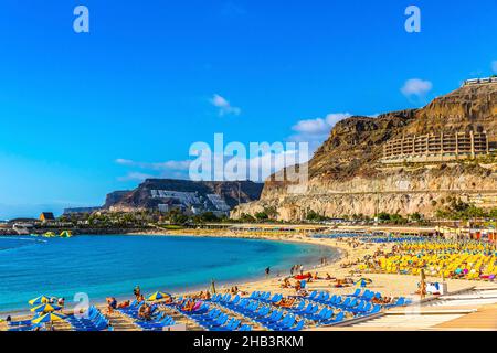 Picturesque view of Amadores beach (Spanish: Playa del Amadores) near famous holiday resort Puerto Rico de Gran Canaria on Gran Canaria island, Spain Stock Photo