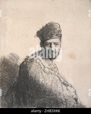 Bearded man, in a furred oriental cap and robe., Rembrandt van