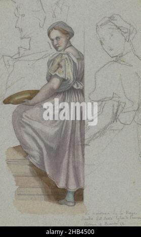 Maris copied the maidservant on the right side of the painting. Sheet 35 verso from a sketchbook, Copy to a detail of 'The birth of the virgin' by Andrea del Sarto., after Andrea del Sarto, 1852 Stock Photo
