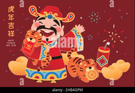 Vector Flat Cartoon Cracker Set With Fu Symbol Illustrated Chinese