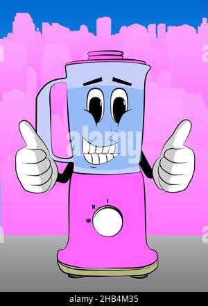 Food Blender making thumbs up sign with two hands as a cartoon character with face. Electric kitchen equipment for food processing. Stock Vector