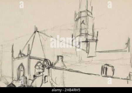 View of the Grote Kerk or Sint-Bavokerk in Haarlem. Page 67 and page 68 from a sketchbook with 46 pages made in Amsterdam, Rotterdam and Haarlem, View of the St Bavo church in Haarlem., draughtsman: George Hendrik Breitner, Haarlem, 1907, George Hendrik Breitner, 1907 Stock Photo