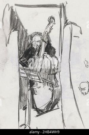 Sheet 14 recto from sketchbook XIV with 17 pages, Double bassist, Isaac Israels, 1875 - 1934 Stock Photo