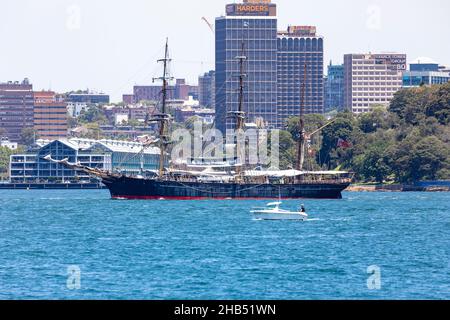 19th century barque tall ship the James Craig on Sydney Harbour, now fully restored this tall ship remains operational in Sydney,NSW,Australia Stock Photo