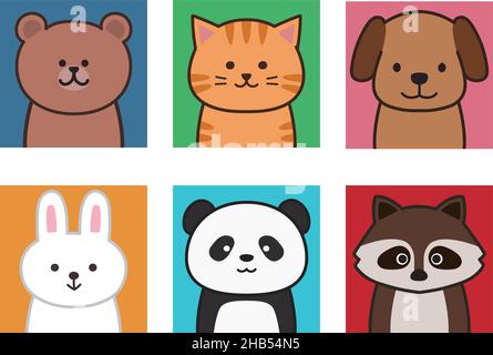 Set of animal stickers. Vector illustration isolated on a white background. Stock Vector