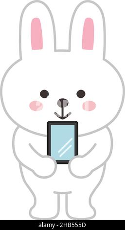 Phone Y Rabbit Rabbit with a smartphone. Vector illustration isolated on a white ...