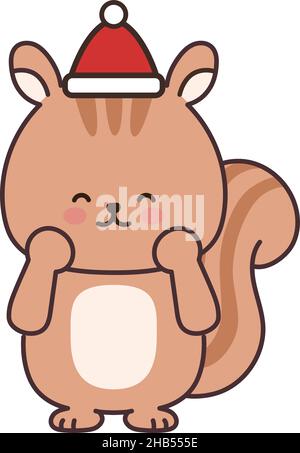 Squirrel wearing a Santa hat. Vector illustration isolated on a white background. Stock Vector