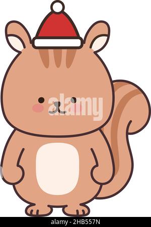 Squirrel wearing a Santa hat. Vector illustration isolated on a white background. Stock Vector