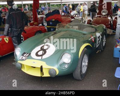 1956 Aston Martin DB3S works car as driven by Stirling Moss and  Peter Collins at Le Mans, also driven by Roy Salvadori in the TT. Driven by owner Huni Lukas and Tony Brooks at the Goodwood Festival of Speed, 2002. Stock Photo
