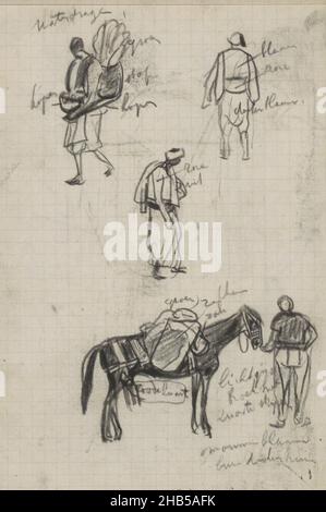 Also studies of figures in oriental dress and a figure near a saddled horse. Page 78 from a sketchbook with 54 sheets, Study sheet, among other things with a water carrier., draughtsman: Marius Bauer, Istanboel, Oct-1892 - c. Dec-1892, Marius Bauer, 1892 Stock Photo