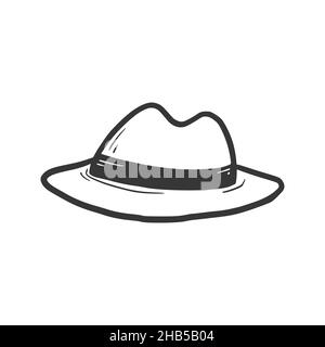 Hat fedora isolated icon. Hand drawn doodle sketch style. Drawing line simple detective hat. Isolated vector illustration. Stock Vector
