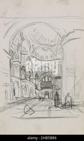 Page 20 from a sketchbook with 53 pages, Interior of a mosque with figures., draughtsman: Marius Bauer, Istanboel, (possibly), 1896, Marius Bauer, 1896 Stock Photo