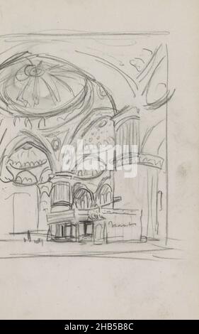 View of the domed roof of a mosque and a round arch construction with decorations. Page 19 from a sketchbook with 53 pages., Interior of a mosque, draughtsman: Marius Bauer, Istanboel, (possibly), 1896, Marius Bauer, 1896 Stock Photo