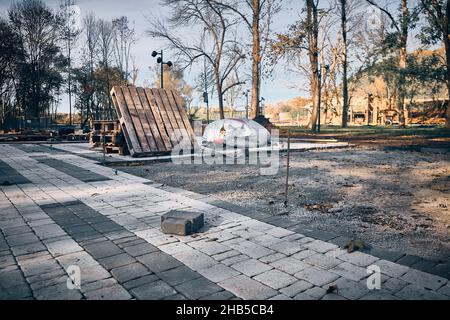 Public park pavement work Stock Photo