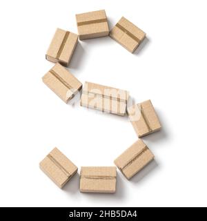 Letter S. Alphabet from cardboard boxes for delivery isolated on white background. Stock Photo