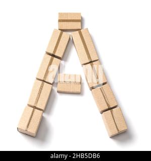 Letter A. Alphabet from cardboard boxes for delivery isolated on white background. Stock Photo