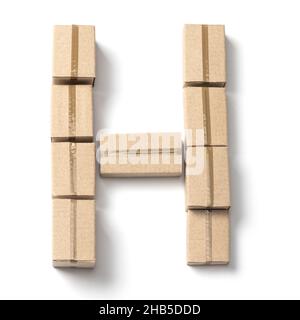Letter H. Alphabet from cardboard boxes for delivery isolated on white background. Stock Photo