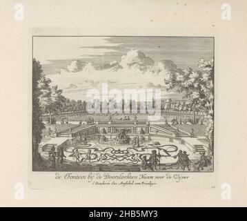 View of the garden of Paleis Het Loo with in the foreground the monogram of William III prince of Orange, The Fountain at the interlaced name for the Pond (title on object), Neat Illustration of the Pleasure-Garden, and 't Hof-Gebouw, Of His Royal Majesty of Great Britain, etc. etc. etc. Gegengen op 't Loo In Gelderland (...), Representation au Naturel de Loo En Gueldre. Maison de plaisance de sa Majesté Britannique (...) (series title), View of the garden of Paleis Het Loo with in the foreground the monogram of Willem III (Prince of Orange and King of England, Scotland and Ireland). Print is Stock Photo