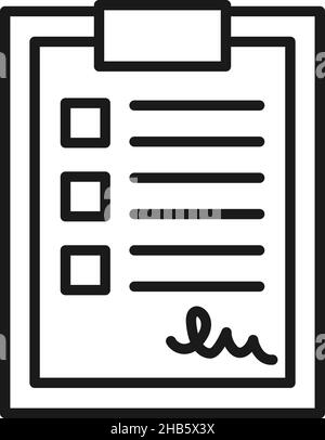 Signed document icon Black line art vector in black and white outline ...