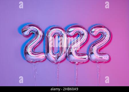 Balloon number 2022 Christmas or New Year Object render ballon with ribbon Stock Photo