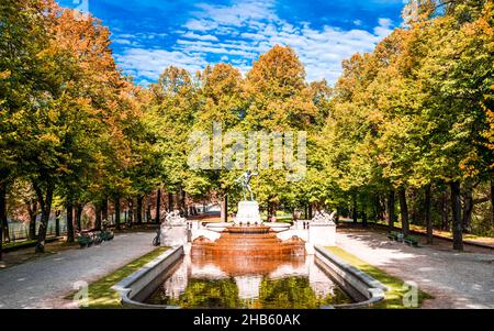 View on autumn landscape of father rhine fountain in Munich Stock Photo