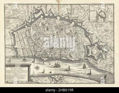 Map of Antwerp, 1711, Plan de la ville et citadelle d'Anvers (title on object), Map of Antwerp, 1711. Top right an inset with a map of the larger area. Part of a bundled collection of plans of battles and cities famous in the War of the Spanish Succession., print maker: Jacobus Harrewijn (mentioned on object), publisher: Eugene Henry Fricx (mentioned on object), Brussels, 1711, paper, etching, height 395 mm × width 535 mm Stock Photo