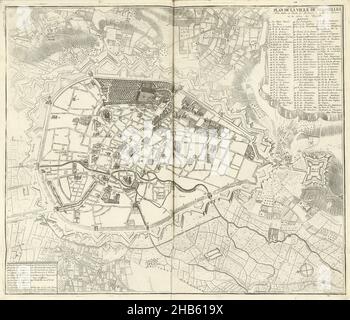 Map of Brussels, 1711, Plan de la ville de Brusseles (title on object), Map of Brussels, 1711. Top right legend 1-100, bottom left continuation 101-114. Part of a bundled collection of plans of battles and cities famous in the War of the Spanish Succession., print maker: J.G. Harrewijn (II) (mentioned on object), publisher: Eugene Henry Fricx (mentioned on object), Brussels, 1711, paper, etching, engraving, height 509 mm × width 590 mm Stock Photo