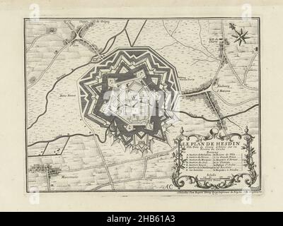 Map of Hesdin, 1711, Le Plan de Hesdin (title on object), Map of Hesdin, 1711. Legend A-P at lower right. Part of a bundled collection of plans of battles and cities renowned in the War of the Spanish Succession., print maker: Pieter Devel (mentioned on object), publisher: Eugene Henry Fricx (mentioned on object), Brussels, 1711, paper, etching, engraving, height 218 mm × width 288 mm Stock Photo