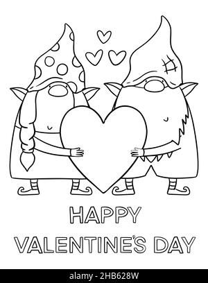 Valentine's gnomes coloring book page. Happy Valentines day coloring ...