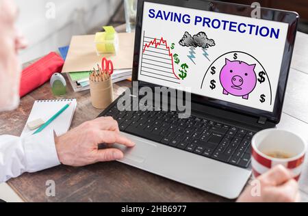 Saving protection concept shown on a laptop screen Stock Photo