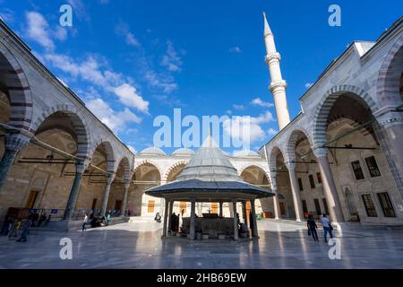 View of Ablution Fountain In the Courtyard of the Fatih Mosque in Istanbul, Turkey. Stock Photo