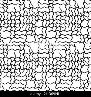 Abstract hand drawn seamless pattern, black and white broken line check texture. Stock Vector
