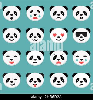 Panda Emotion Icons Set. Cute  pandas with various emotions. Simple vector illustration. Stock Vector