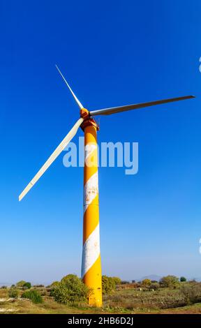 View of a wind turbine in the Golan Heights. Northern Israel Stock Photo