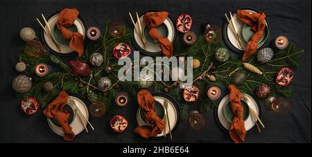 Christmas holiday dinner festive table setting Stock Photo