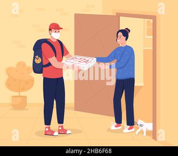 Safe fast food delivery flat color vector illustration Stock Vector