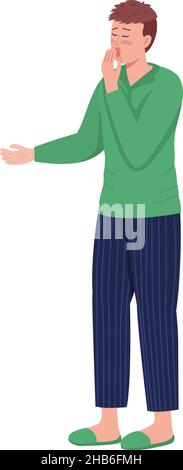 Sleepy man semi flat color vector character Stock Vector